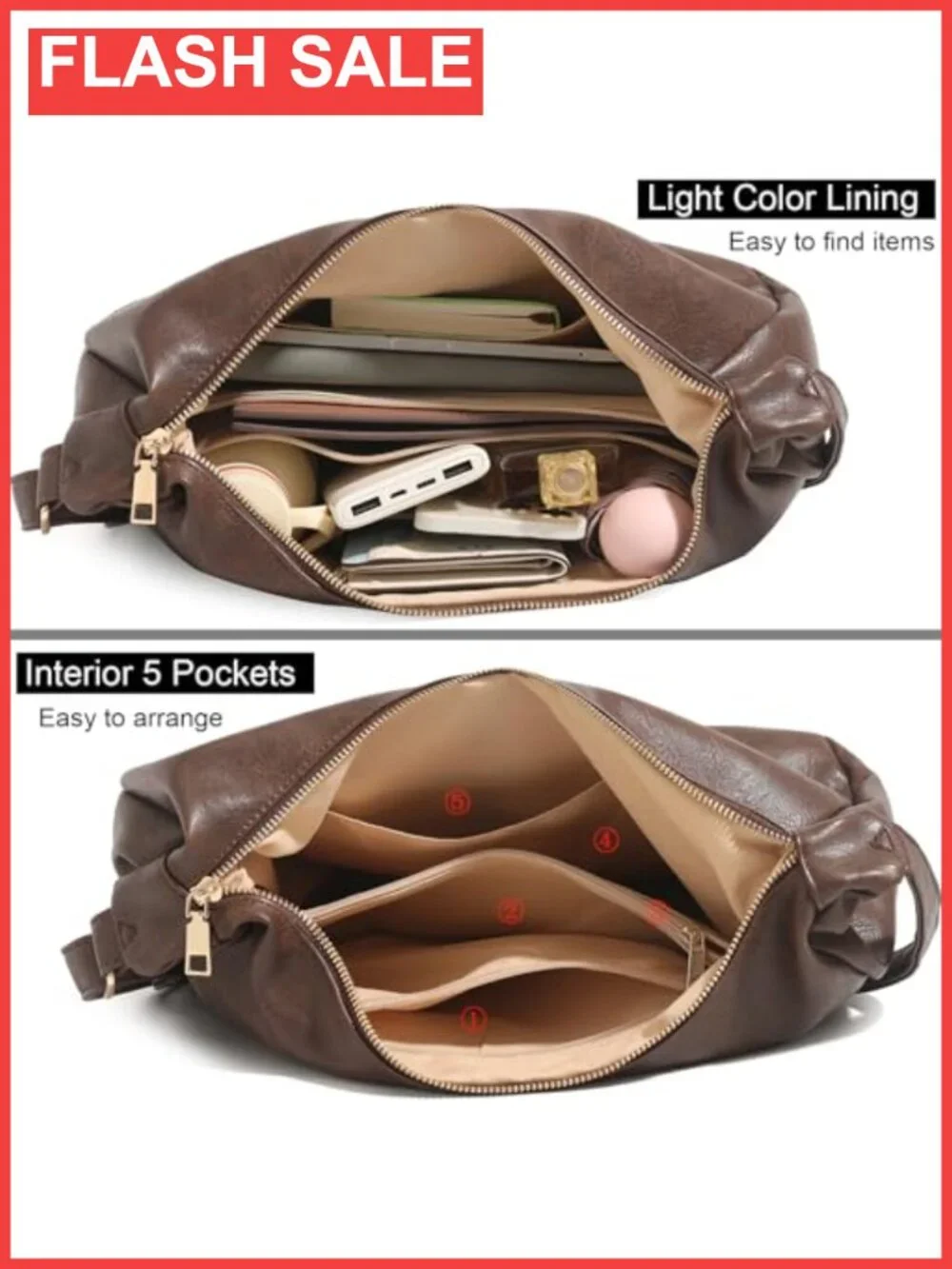 Vegan Leather Hobo Shoulder Bag Foldable Crossbody Purse Large Capacity